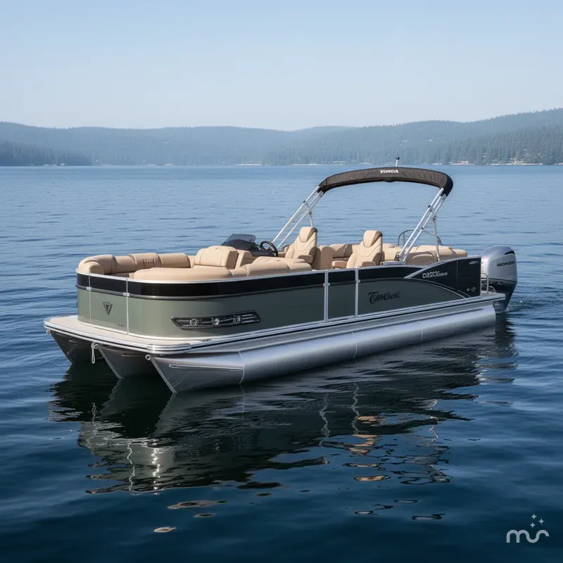 Slide: The Image of Tahoe Cascade 2385 Quad Lounge Tritoon & Honda 4-Stroke 2025 - 2