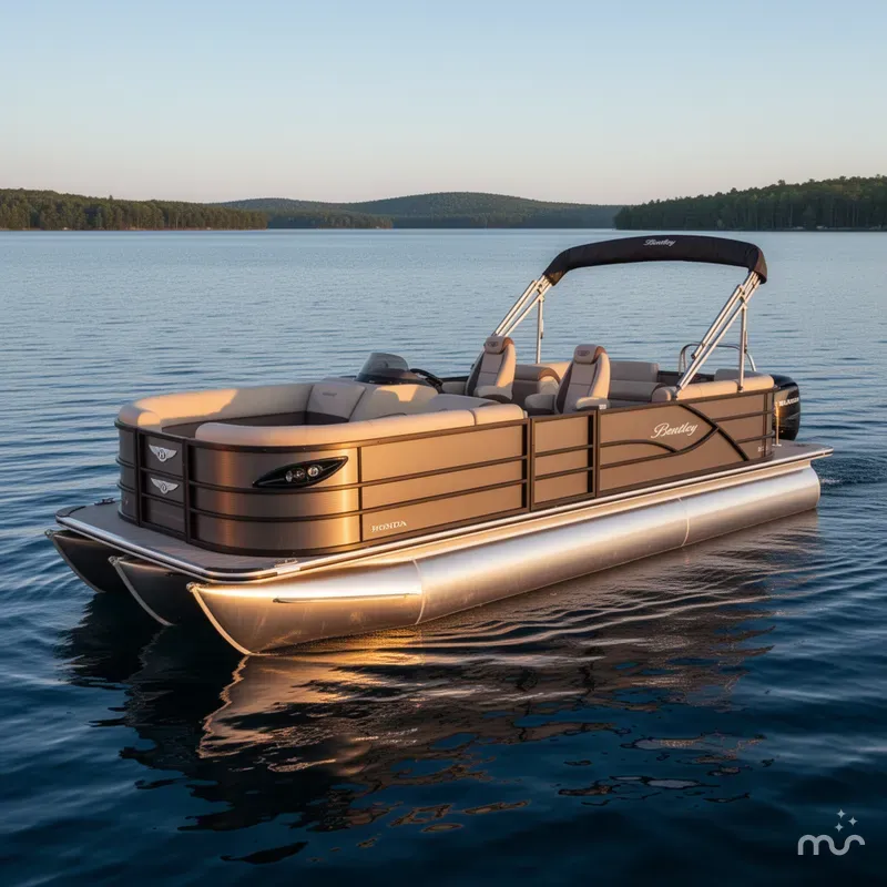 Slide: The Image of Bentley Pontoons Legacy 223 Navigator Quad Lounge Tritoon & Honda 4 2025 - 2