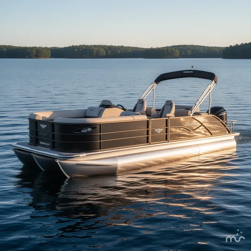 Slide: The Image of Bentley Pontoons Legacy 223 Quad Swingback (QSB) Tritoon & Honda 4- 2025 - 2