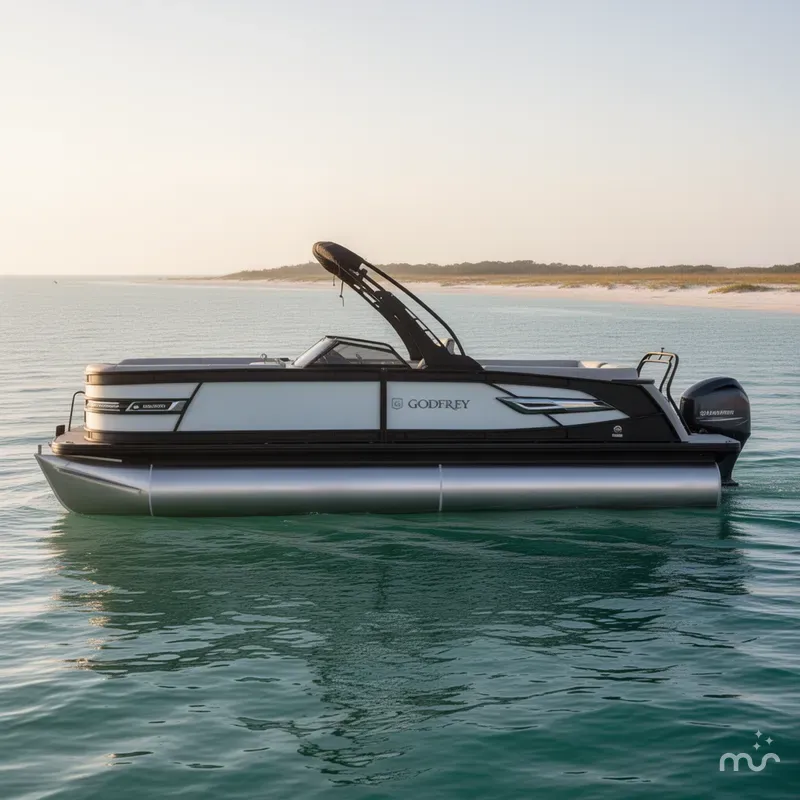 Slide: The Image of Godfrey Aquapatio 23' Split Bench Windshield Tritoon - 235 SBW 2025 - 1