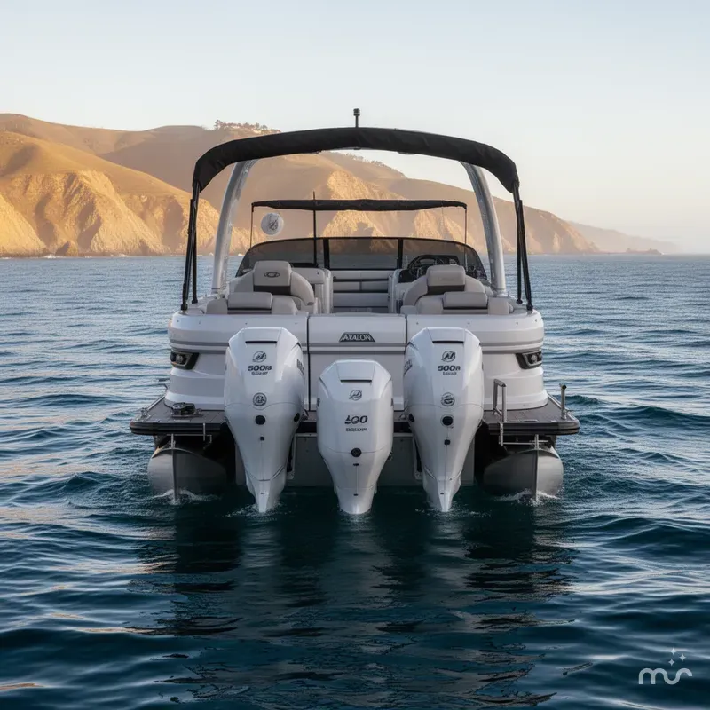 Slide: The Image of Avalon Carbon Series Excalibur - 27 FT Elite Windshield w/ Twin 500HP Mercury's w/ JOYSTICK CONTROLS!! 2025 - 1