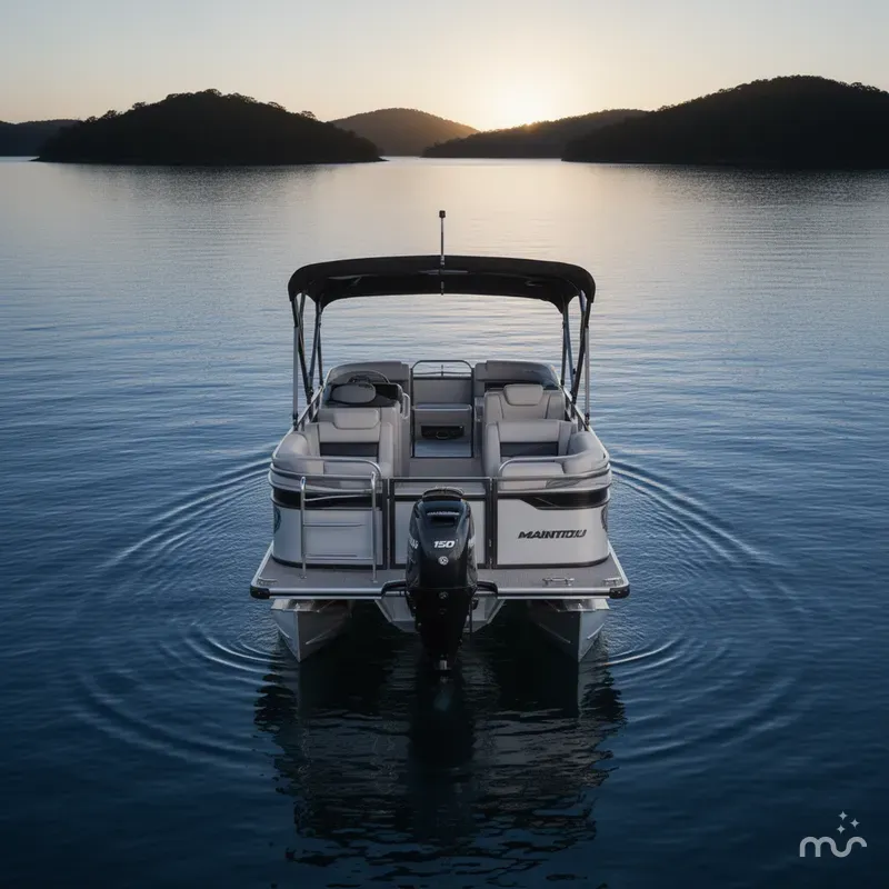 Slide: The Image of Manitou 22 Explore MAX Deck Navigator With 150hp Rotax Stealth Motor 2025 - 2
