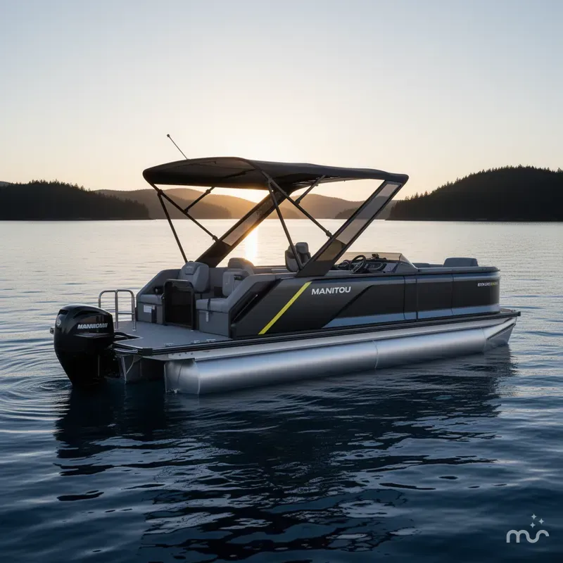 Slide: The Image of Manitou 24' Explore MAX Deck Navigator With 150hp Rotax Stealth Motor 2025 - 0