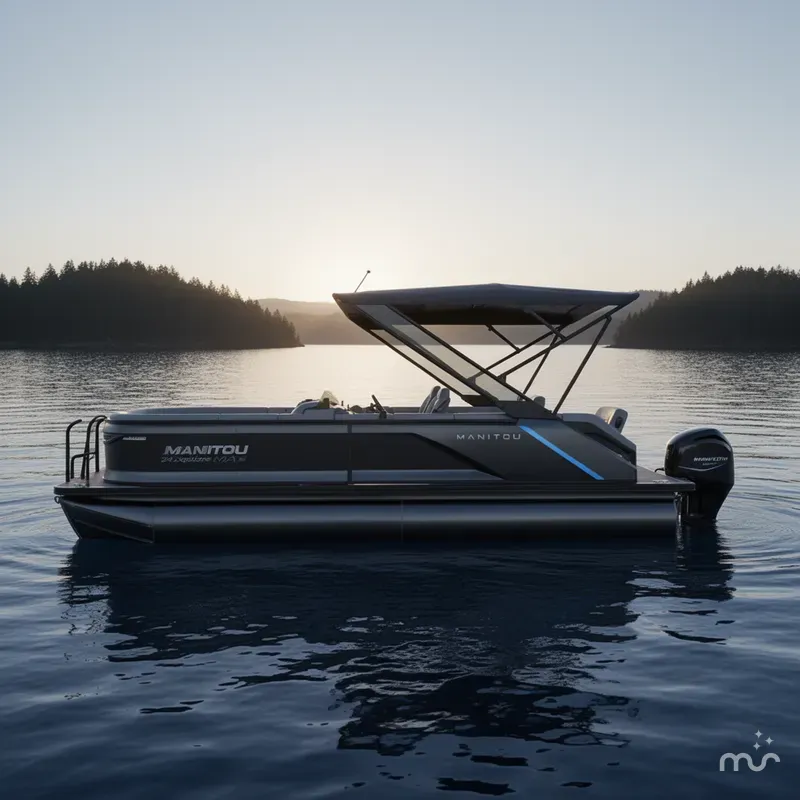 Slide: The Image of Manitou 24' Explore MAX Deck Navigator With 150hp Rotax Stealth Motor 2025 - 1