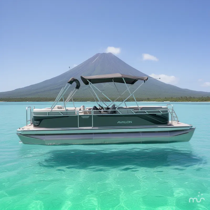 Slide: The Image of Avalon Venture 85 - 23 FT Quad Lounger w/ 150HP Mercury! 2025 - 2