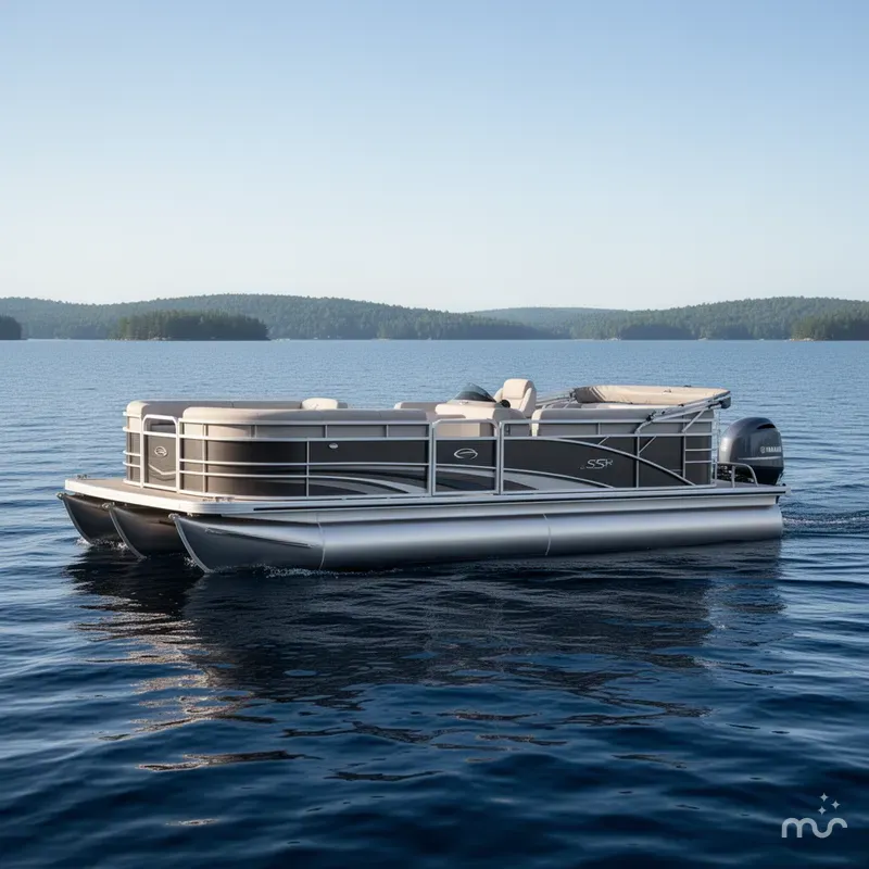 Slide: The Image of Bennington 22 SSR Quad Bench with Yamaha 25Hp & Tandem axle Trailer 2019 - 2