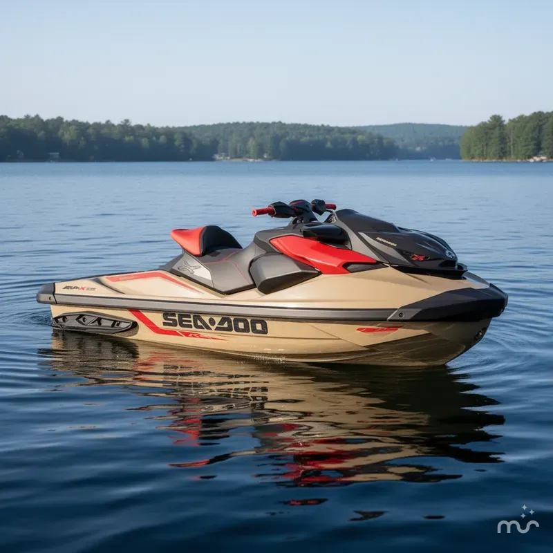 Slide: The Image of Sea-Doo RXP-X 325 Tech, BRP Premium A, iBR Metallic Tan / Lava Red 2025 - 2
