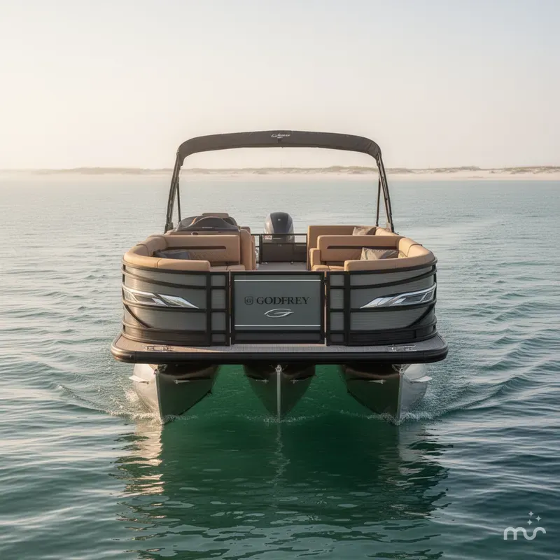 Slide: The Image of Godfrey AquaPatio 23' Flip Lounge Tritoon - 235 SFLC 2026 - 2