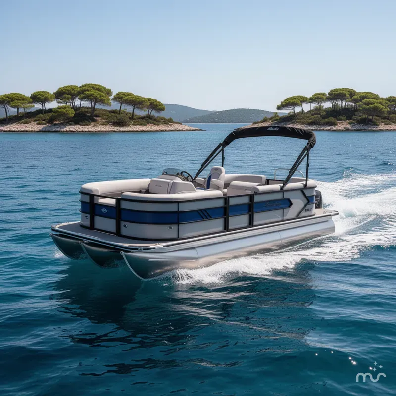 Slide: The Image of Bentley Pontoons Bolt 150HP 203 Tritoon $41995 2025 - 2