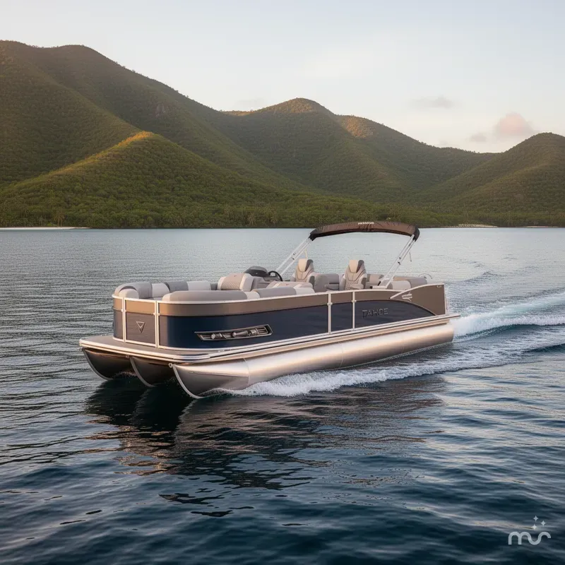 Slide: The Image of Tahoe Cascade 2385 Quad Lounge Tritoon & Honda 4-Stroke EFI 2025 - 2
