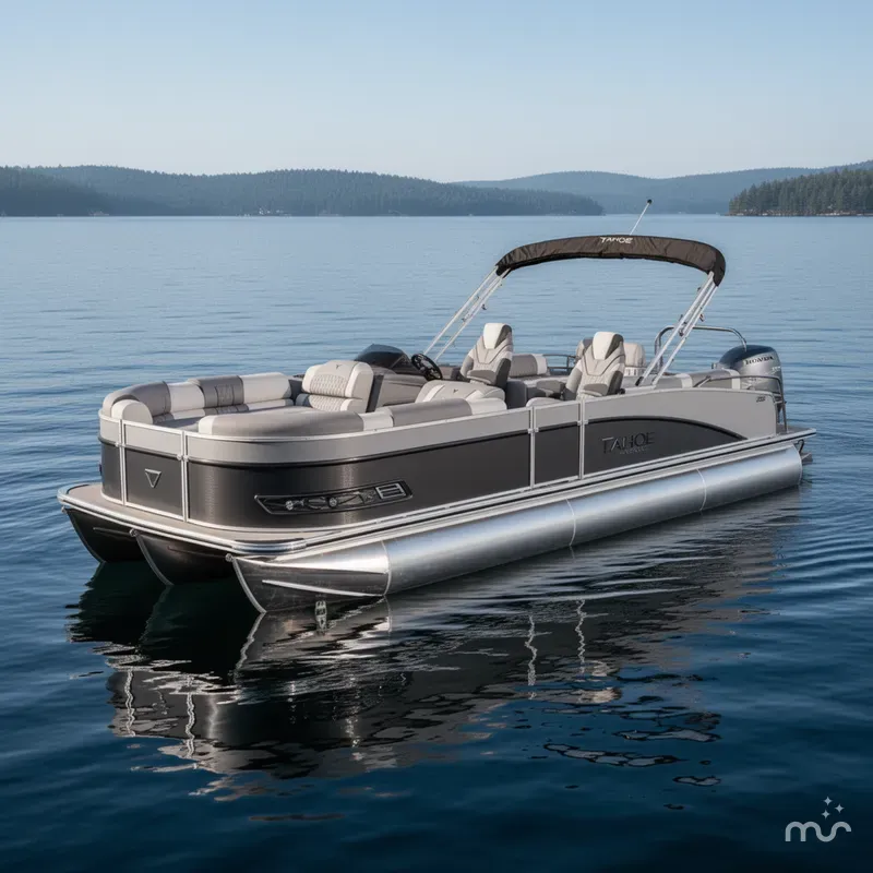 Slide: The Image of Tahoe Cascade 2385 Quad Lounge Shift SS Tritoon & Honda 4-Stroke EFI 2025 - 2