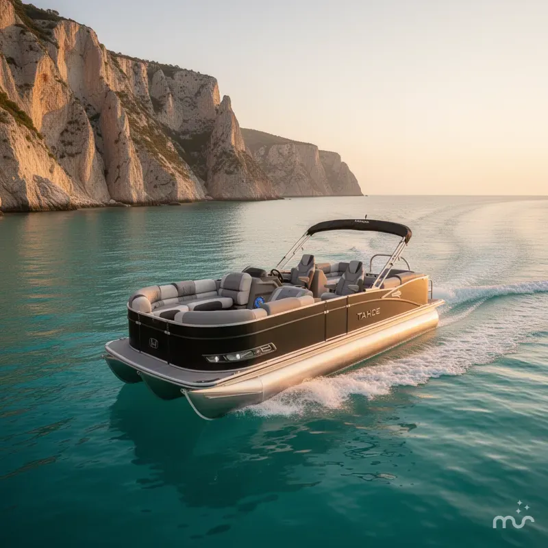 Slide: The Image of Tahoe Cascade 2385 Quad Lounge Tritoon & Honda 4-Stroke EFI 2025 - 2