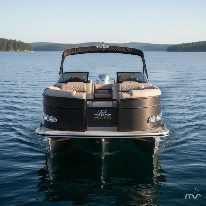 Slide: The Image of Tahoe Cascade 2385 Quad Lounge Shift Windshield Tritoon & Honda 4-Stroke EFI 2025 - 1