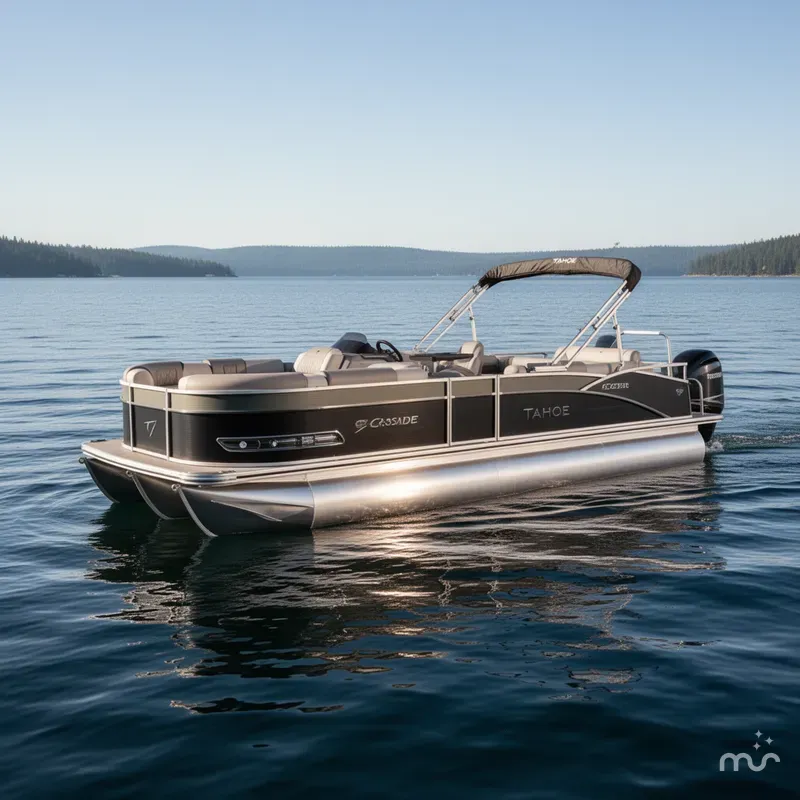 Slide: The Image of Tahoe Cascade 2385 Swingback Tritoon & 225HP 4-Stroke EFI 2025 - 2