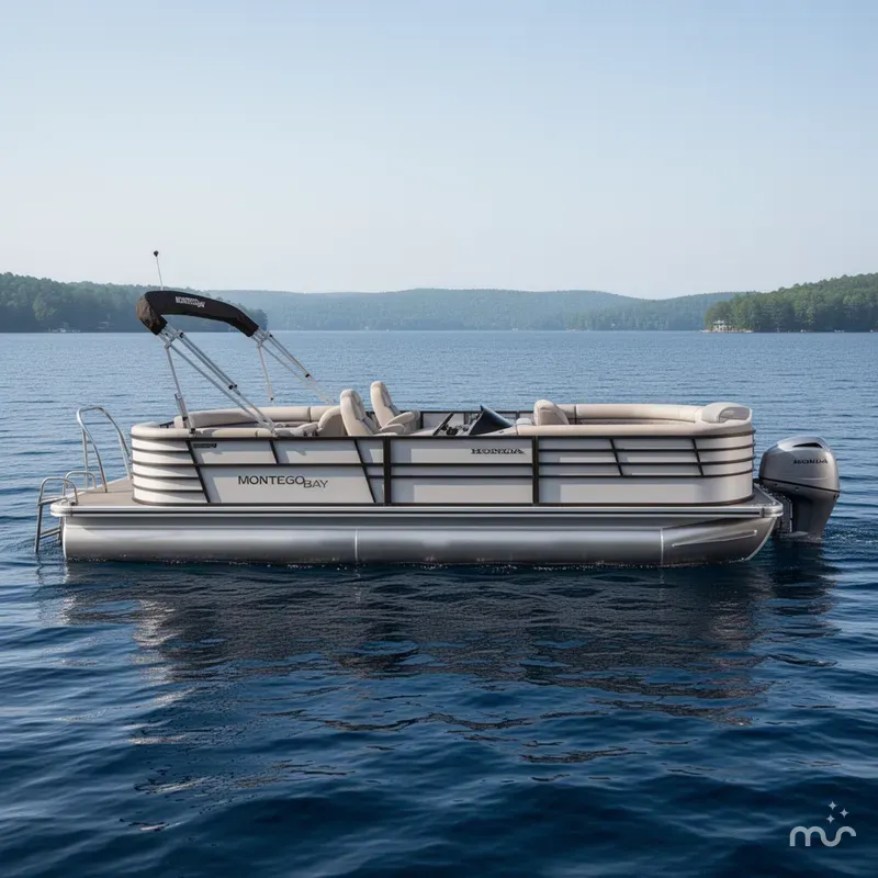 Slide: The Image of Montego Bay TT8524 Quad Lounge 225HP Honda Tritoon Pontoon 2023 - 0