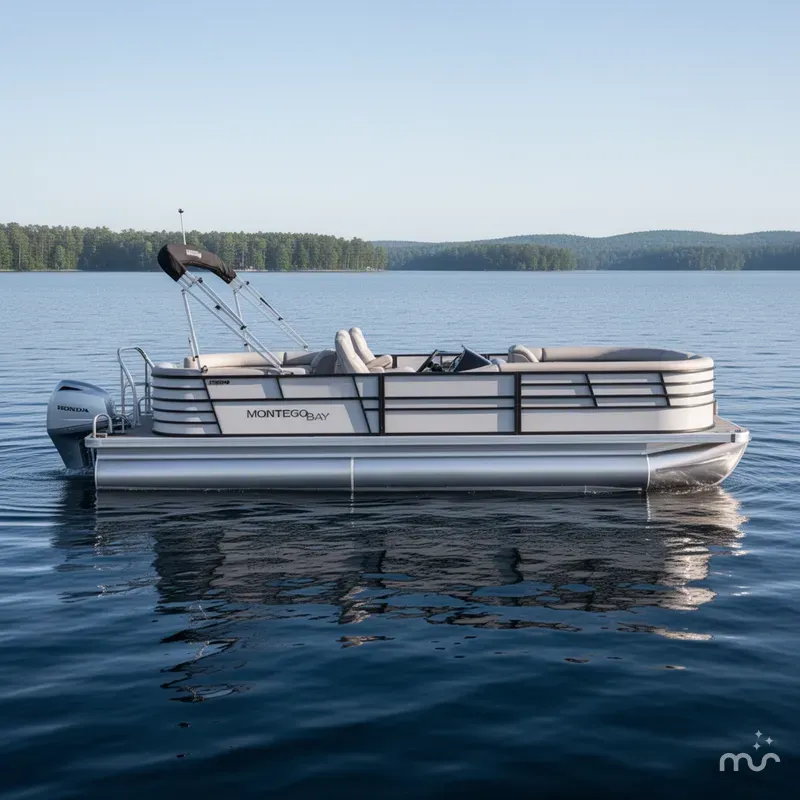 Slide: The Image of Montego Bay TT8524 Quad Lounge 225HP Honda Tritoon Pontoon 2023 - 2