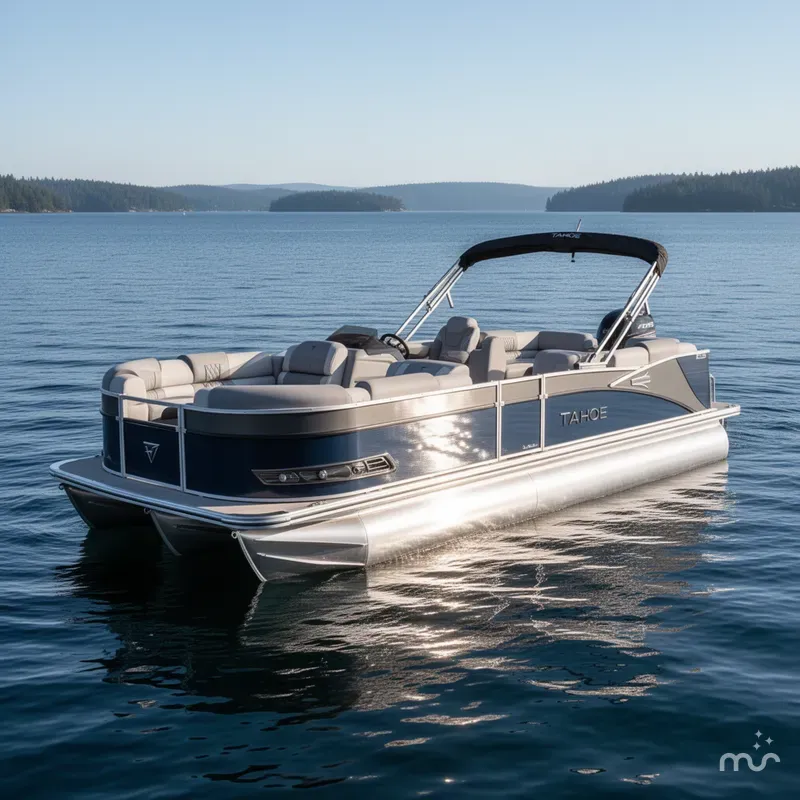Slide: The Image of Tahoe Cascade 2385 Quad Lounge Tritoon & 225HP 4-Stroke 2025 - 2
