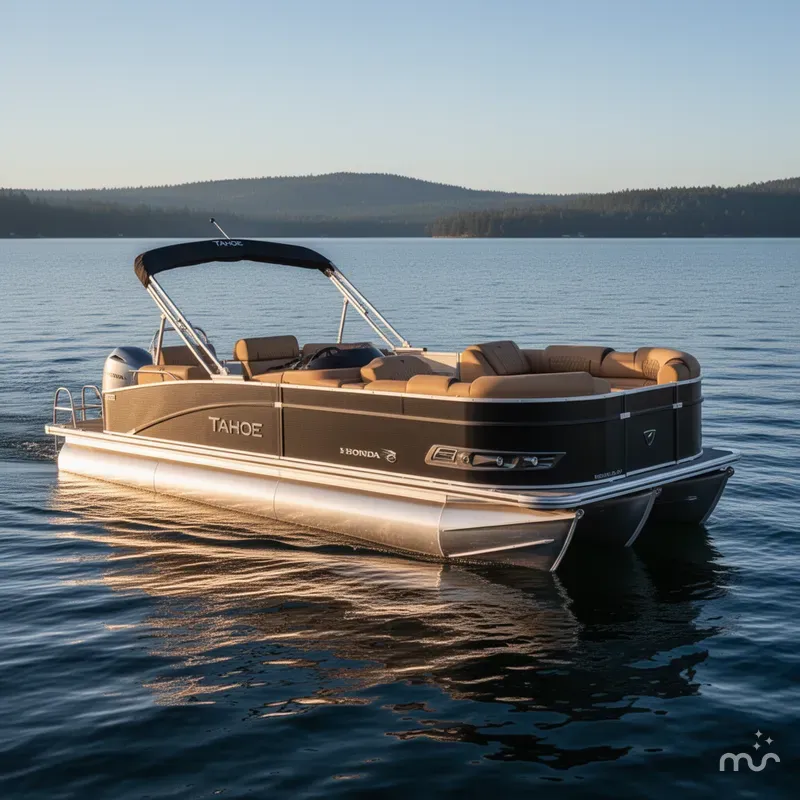 Slide: The Image of Tahoe Cascade 2385 Quad Lounge Shift Tritoon & Honda 4-Stroke EFI 2025 - 2