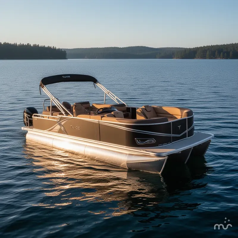 Slide: The Image of Tahoe LTZ 2385 Quad Lounge Shift Flip Tritoon & Honda 4-Stroke EFI 2025 - 2