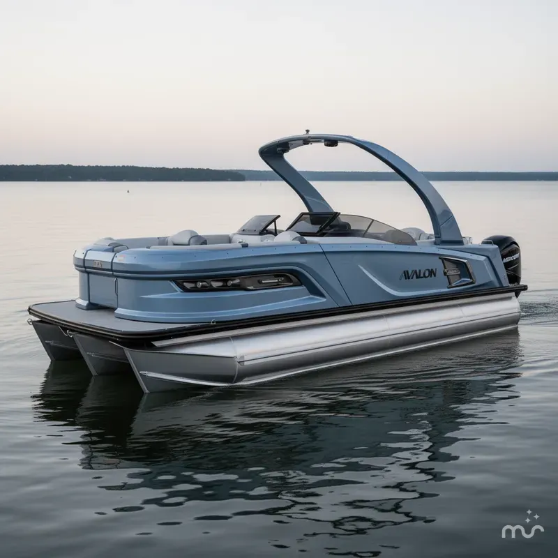 Slide: The Image of Avalon 2585 Excalibur Windshield Quad Lounger Shift, Tri toon, Mercury 400hp V-10 2026 - 0