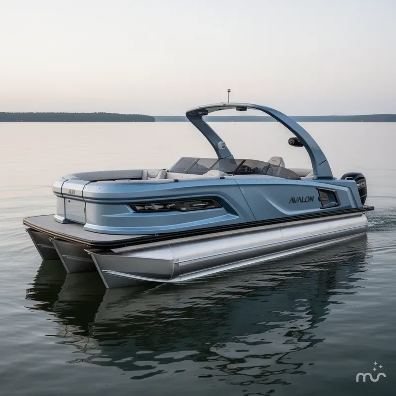 Slide: The Image of Avalon 2585 Excalibur Windshield Quad Lounger Shift, Tri toon, Mercury 400hp V-10 2026 - 1
