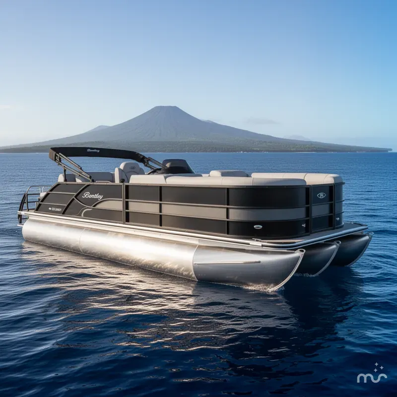 Slide: The Image of Bentley Pontoons Legacy 223 Quad Swing Back 3/4 Tritoon 2026 - 0