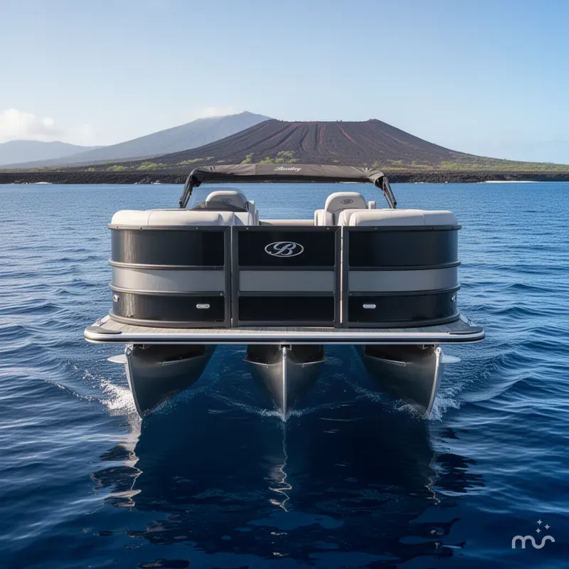 Slide: The Image of Bentley Pontoons Legacy 223 Quad Swing Back 3/4 Tritoon 2026 - 1