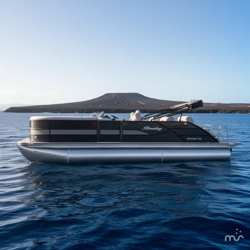 Slide: The Image of Bentley Pontoons Legacy 223 Quad Swing Back 3/4 Tritoon 2026 - 2