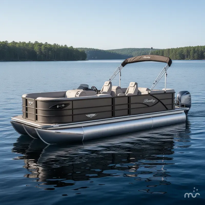 Slide: The Image of Bentley Pontoons Legacy 223 Navigator DL Quad Lounge Tritoon & Honda 4-Stroke EFI 2026 - 2