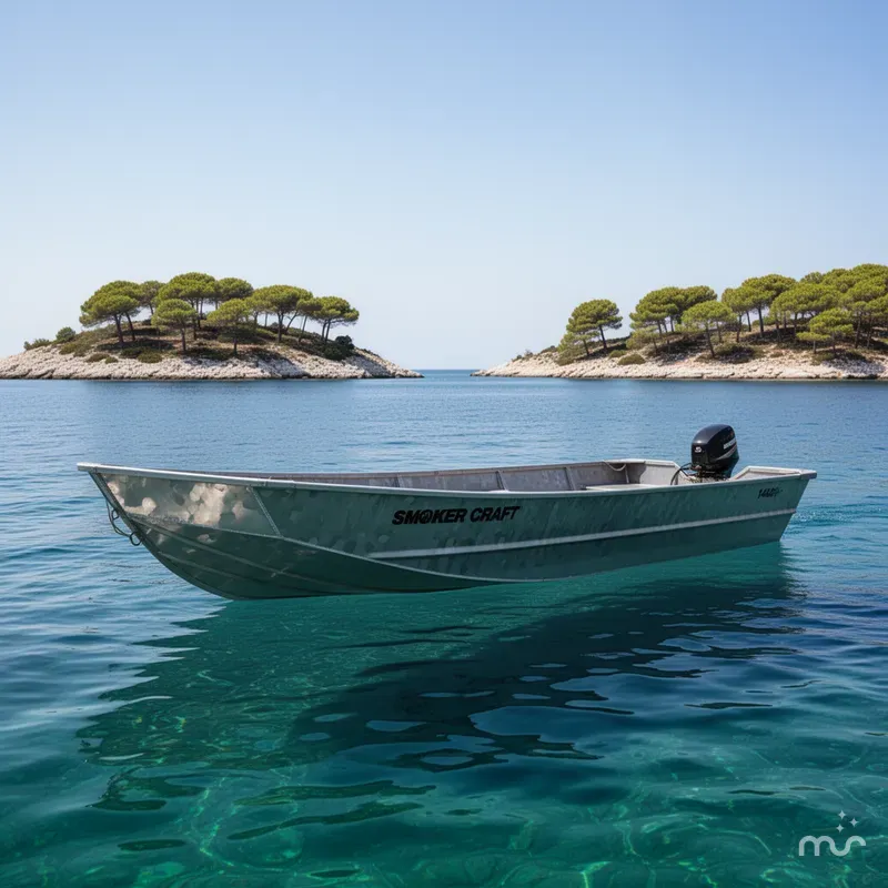 Slide: The Image of Smoker Craft 1448 jon boat, 20" transom with trailer 2025 - 2