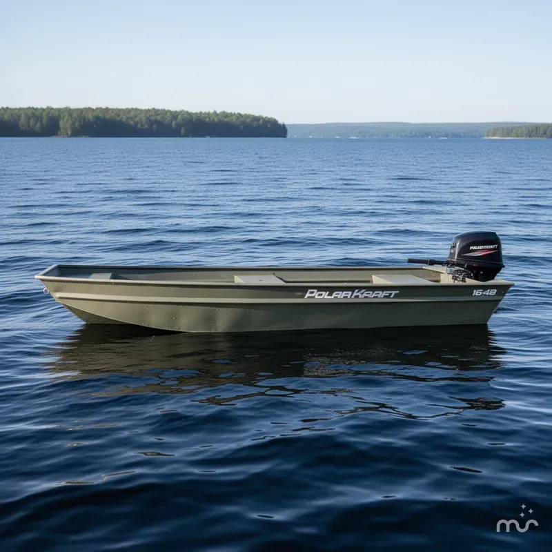 Slide: The Image of Polar Kraft 1648 jon boat. 16' long, 48" bottom width, 15" transom 2024 - 0
