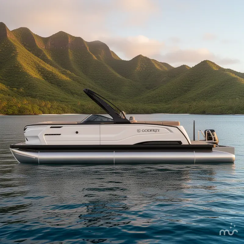 Slide: The Image of Godfrey Sanpan 27' Twin Ultra Lounge Windshield Tritoon - 2700 ULW TWIN JPO 2026 - 2