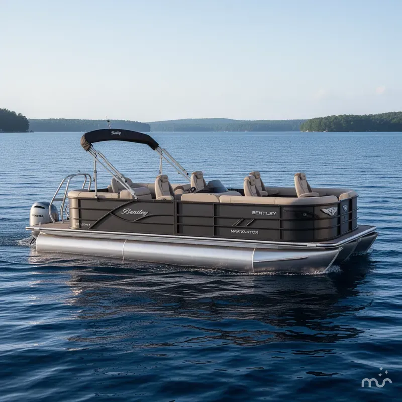 Slide: The Image of Bentley Pontoons Legacy 200HP Navigator DL 223 Quad Lounge Tritoon & Honda 4-Stroke EFI 2026 - 0