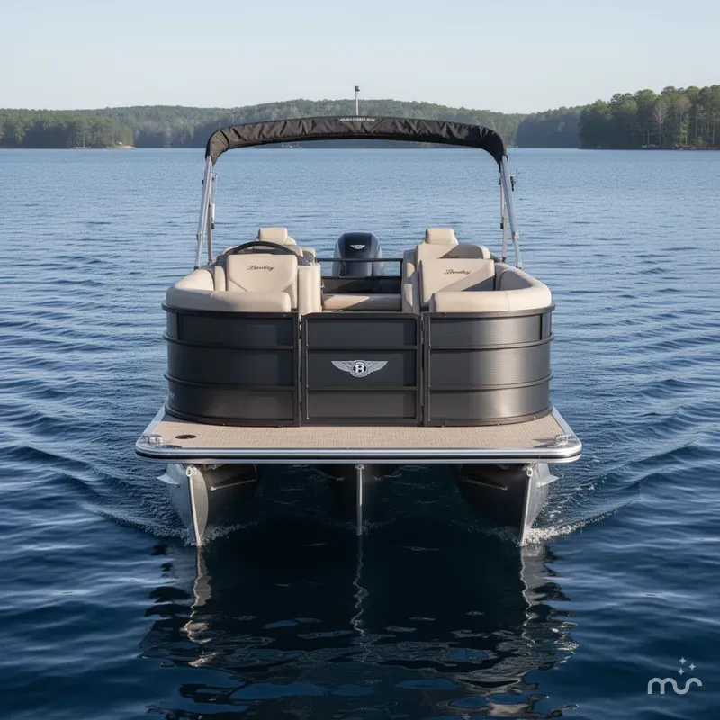 Slide: The Image of Bentley Pontoons Legacy 200HP Navigator DL 223 Quad Lounge Tritoon & Honda 4-Stroke EFI 2026 - 2
