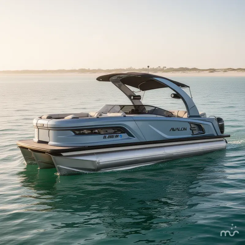 Slide: The Image of Avalon 2585 Excalibur Windshield Quad Lounger Shift, Tri toon, Mercury 400hp V-10 2026 - 0