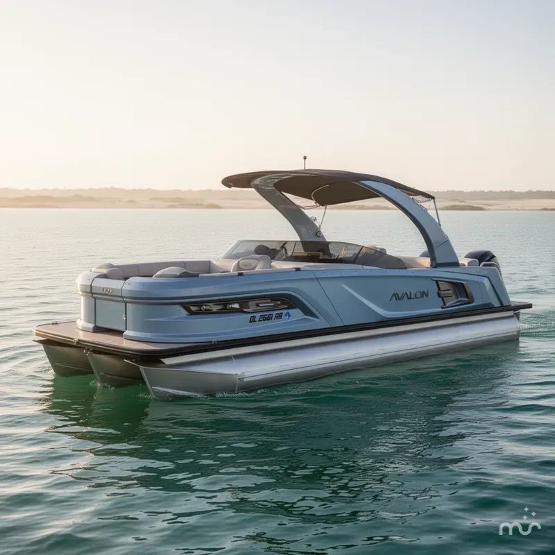 Slide: The Image of Avalon 2585 Excalibur Windshield Quad Lounger Shift, Tri toon, Mercury 400hp V-10 2026 - 1