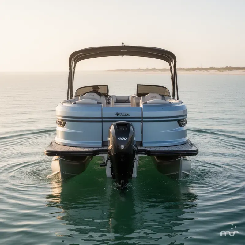 Slide: The Image of Avalon 2585 Excalibur Windshield Quad Lounger Shift, Tri toon, Mercury 400hp V-10 2026 - 2