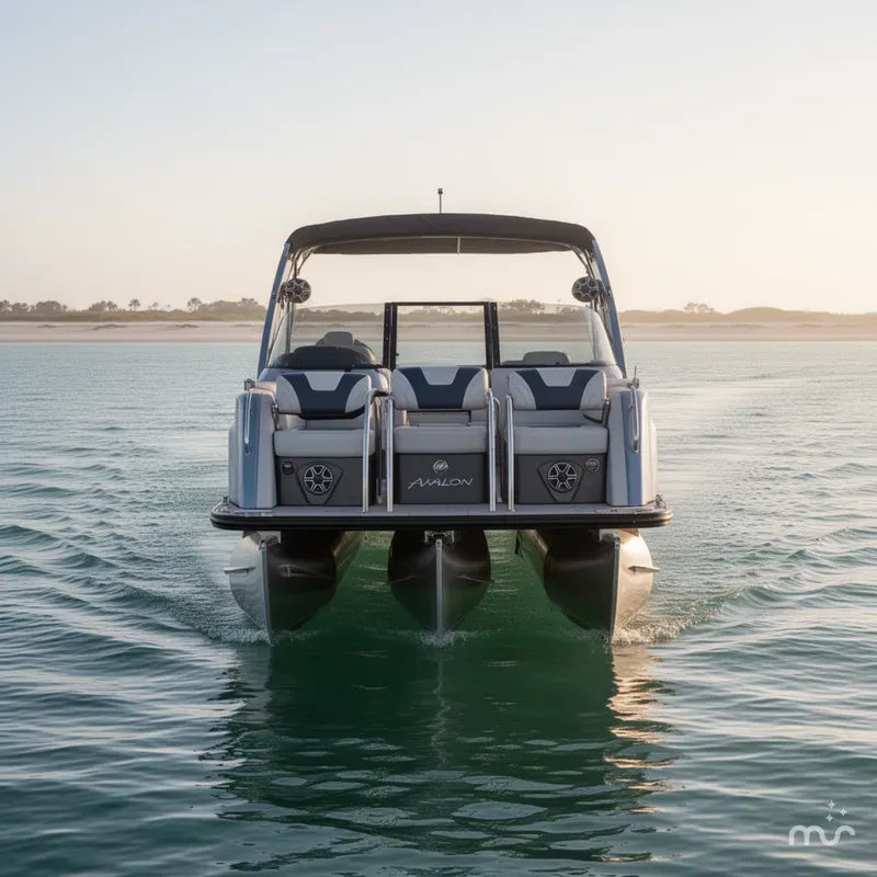 Slide: The Image of Avalon 2585 Excalibur Windshield Quad Lounger Shift, Tri toon, Mercury 400hp V-10 2026 - 3