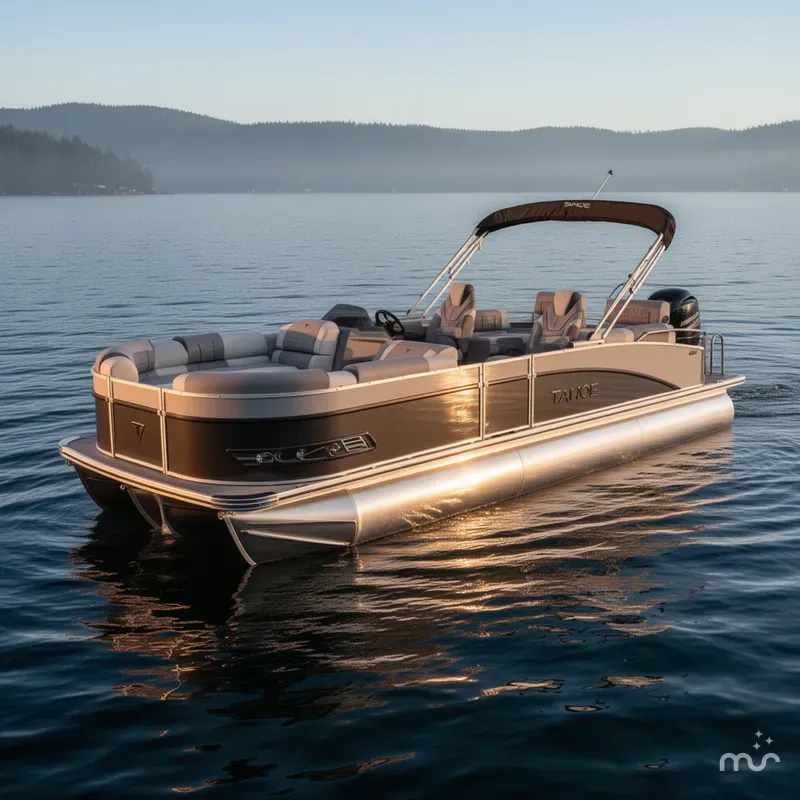 Slide: The Image of Tahoe Cascade 200HP QLS 2385 Quad Lounge Shift Tritoon 2025 - 2