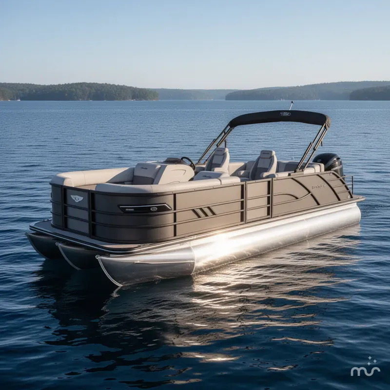 Slide: The Image of Bentley Pontoons Elite 200HP 223 Swingback Tritoon 2026 - 2