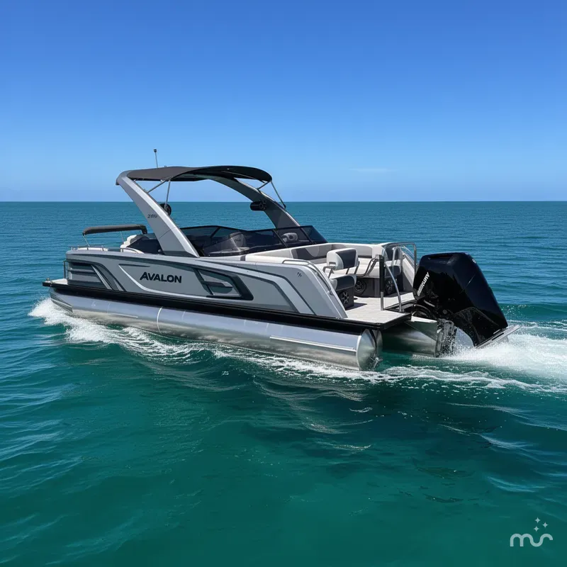 Slide: The Image of Avalon 2585 Excalibur Windshield Quad Lounger Shift, Tri toon, Mercury 400hp V-10 2026 - 2