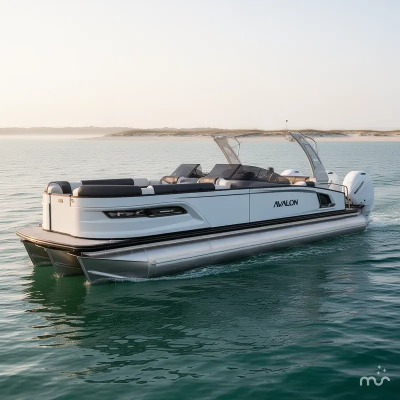 Slide: The Image of Avalon 2785 Excalibur LTD Windshield Quad Lounger, Tri Toon, Twin Mercury 425hp V-10's 2026 - 2