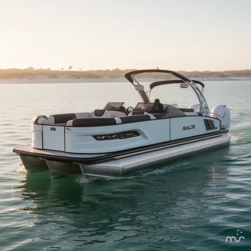 Slide: The Image of Avalon 2785 Excalibur LTD Windshield Quad Lounger, Tri Toon, Twin Mercury 425hp V-10's 2026 - 4