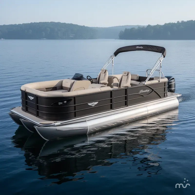 Slide: The Image of Bentley Pontoons Legacy 223 Navigator Quad Lounge Tritoon & Honda 4-Stroke EFI 2026 - 2
