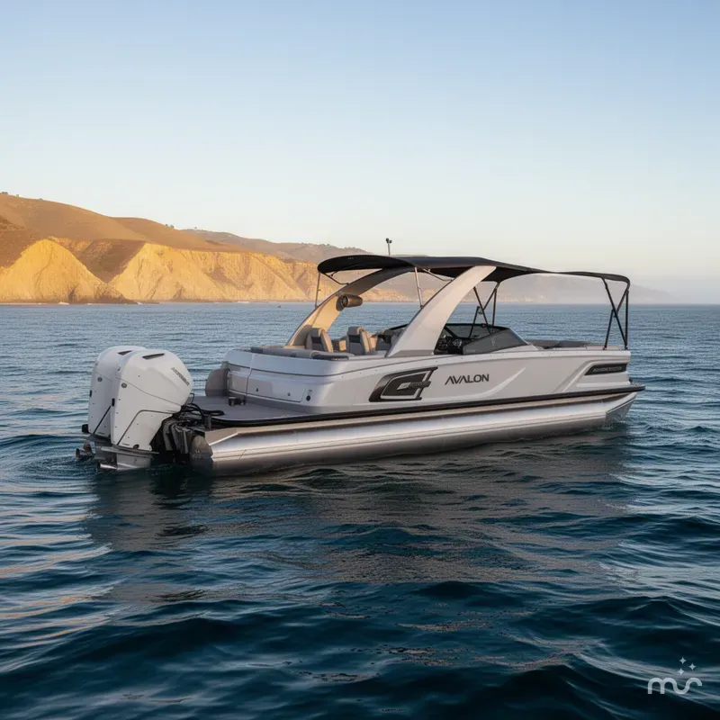 Slide: The Image of Avalon 27' Excalibur CARBON SERIES Elite Windshield w/ Twin 400HP & JOYSTICK CONTROLS!! 2026 - 0