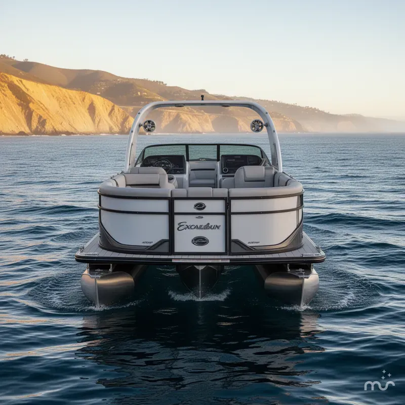 Slide: The Image of Avalon 27' Excalibur CARBON SERIES Elite Windshield w/ Twin 400HP & JOYSTICK CONTROLS!! 2026 - 2