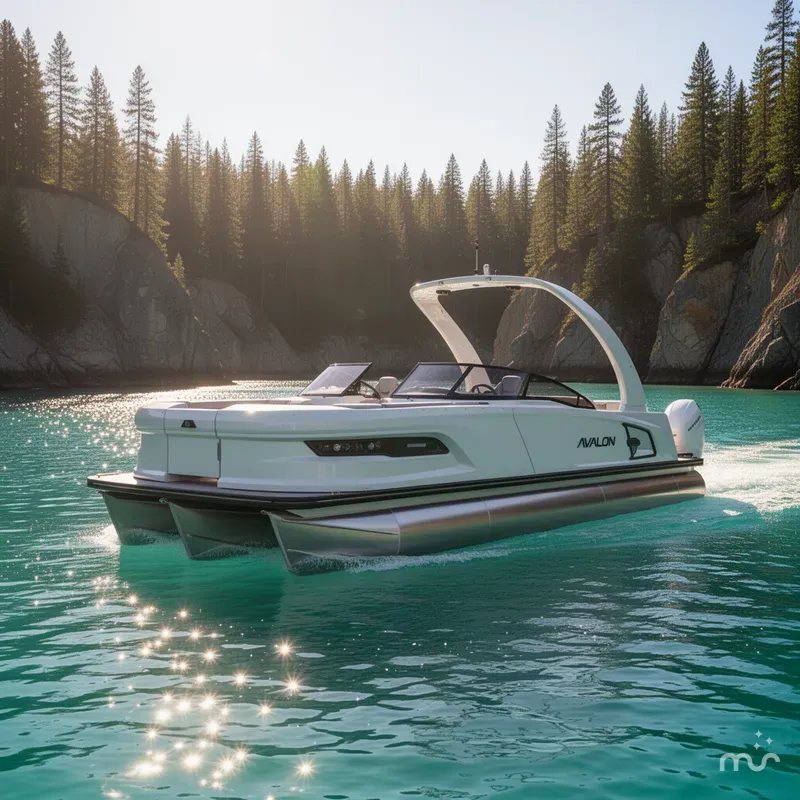 Slide: The Image of Avalon 27 FT Excalibur Elite Carbon Series Windshield w/ Twin 500HP Mercury's AND JOYSTICK CONTROLS!! 2026 - 2