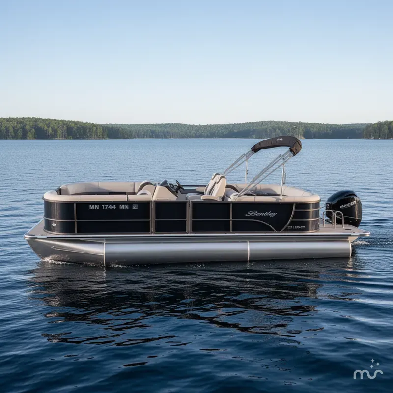 Slide: The Image of Bentley Pontoons 150HP Legacy 223 Navigator Quad Lounge Tritoon - $47995 2024 - 1
