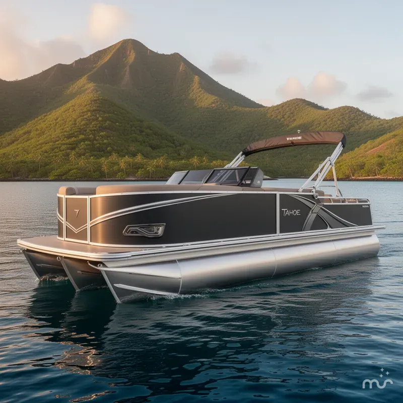 Slide: The Image of Tahoe LTZ 2385 Swingback (VRB) Windshield Tritoon & Honda 4-Stroke EFI 2026 - 2