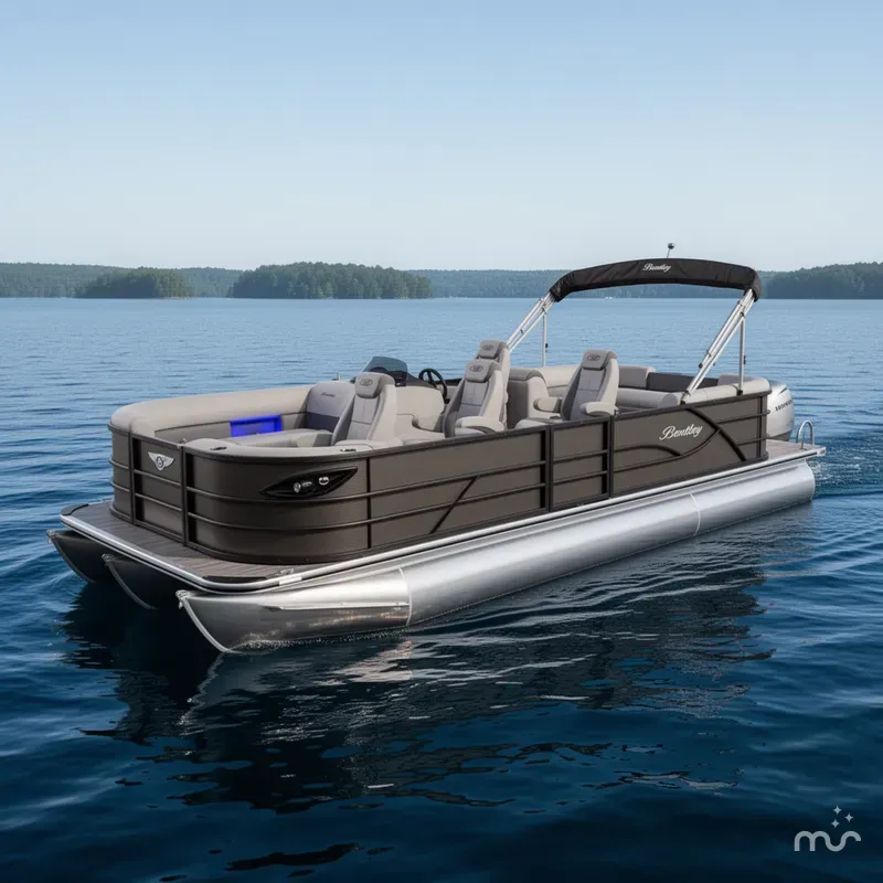 Slide: The Image of Bentley Pontoons Legacy 200HP Navigator DL 223 Quad Lounge Tritoon & Honda 4-Stroke EFI 2026 - 0